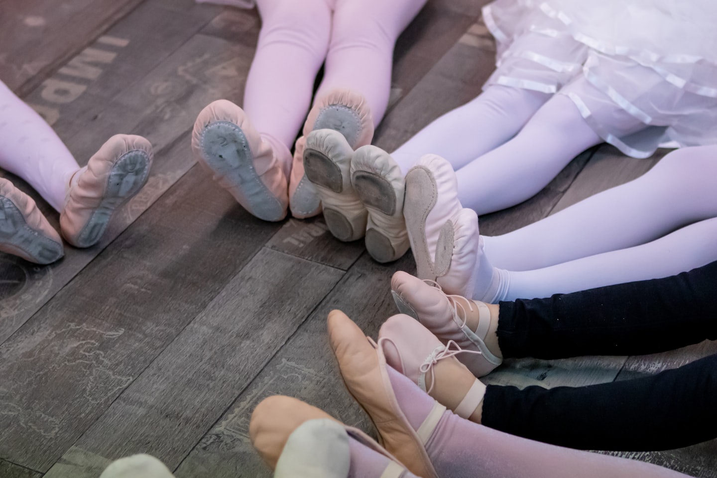 Ballet shoes arranged in a circle